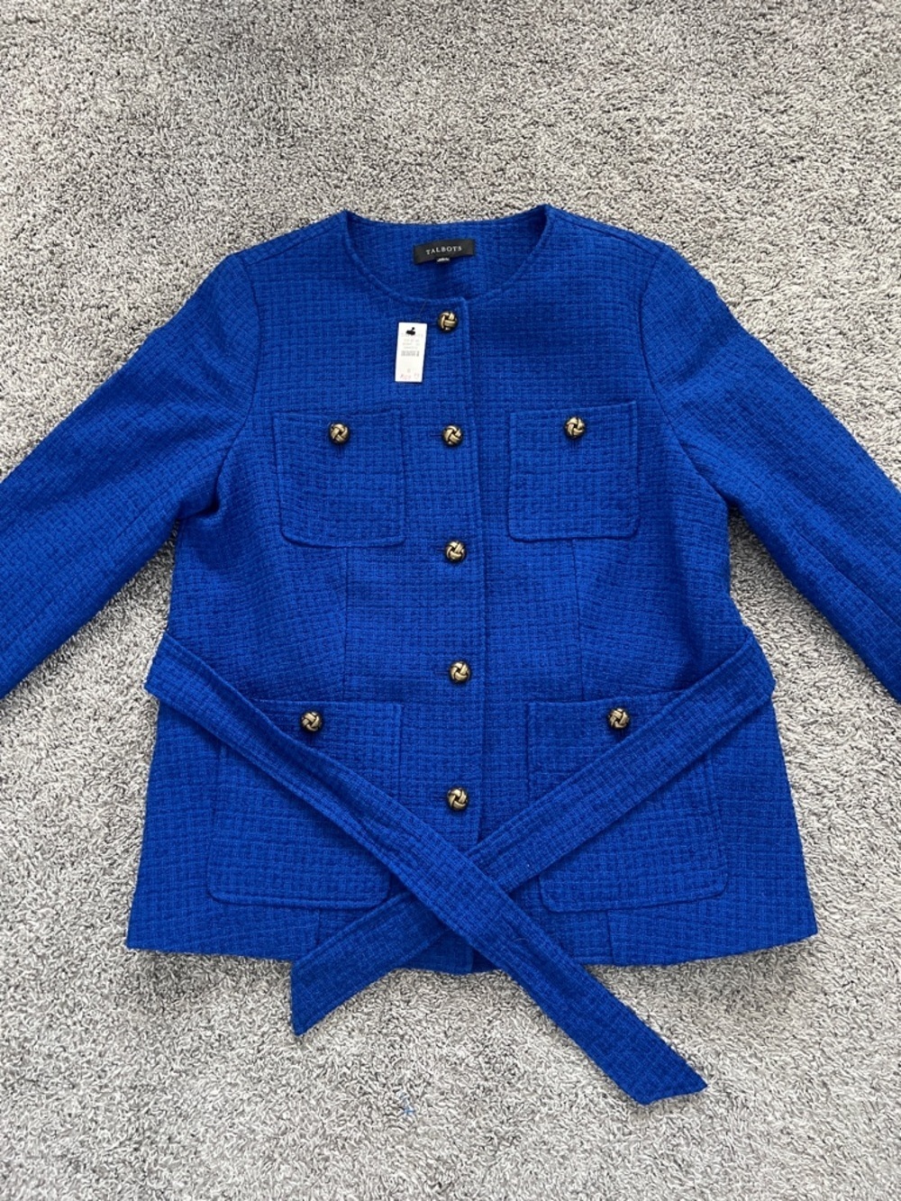 NWT Talbot’s Women’s Cobalt Blue Tweed Tie-Waist Jacket Blazer - Size 8 - Picture 2 of 16